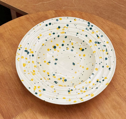 Bol et assiette à éclaboussures d'encre - 9 pouces, vert et jaune.