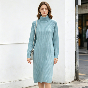 <span class=keywords><strong>Abito</strong></span> Maglione <span class=keywords><strong>Oversize</strong></span> a Collo Alto Effetto Cashmere da Donna, Vestito Midi a Costine a Maniche Lunghe ODM Casual Ampio per l'Inverno Streetwear - Product Image 5