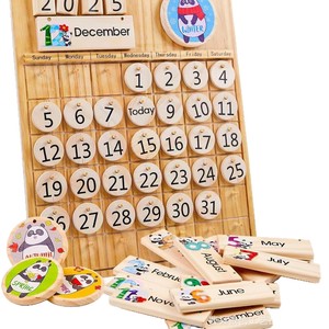 Tableau de calendrier en bois pour enfants, jouet éducatif multi-pièces pour l'apprentissage de la gestion du temps - Product Image 5