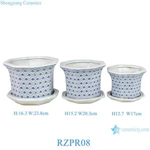 RZPR venta al por mayor macetas de cerámica azul y blanca con diseño geométrico 3 pcs/Set macetas pequeñas - Product Image 6