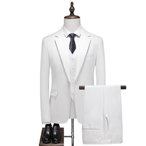 S1041Q New Fashion High-quality Temperament Suit White <b>Large</b> Size Casual Suit Three-piece Slim Groom Wedding Men's Suit - Product Image 1