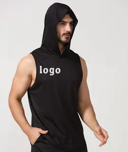 Men's Streetwear Workout Hooded Tank Tops Sports Body Building Muscle Cut Off T Shirt Men's Sleeveless Gym Hoodies