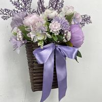 Nouvelle collection Printemps/Été transfrontalière : Panier de fleurs artificielles en plastique fait main, couronne à suspendre à la porte, pivoine et hortensia de haute qualité