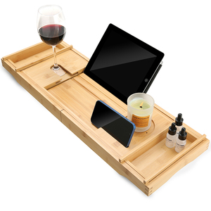 Bath Tray Bathtub Tray Hot Sell Adjustable Luxury Natural Color Bamboo Wooden Bathroom Bath Caddy Tray Bathtub Laptop Desk With Extend Side