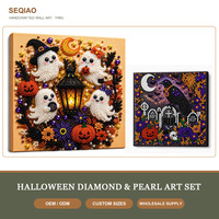 Kit de Peinture Diamant Halloween Lanterne Fantôme DIY Mosaïque Ronde à Percer Cadeau Artisanat pour Adulte Décoration Murale Maison Bureau