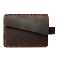 Dompet kulit sapi antik untuk pria, dompet kulit kuda gila ramping RFID bisnis Pop Up ID kredit kulit asli, tempat kartu untuk pria