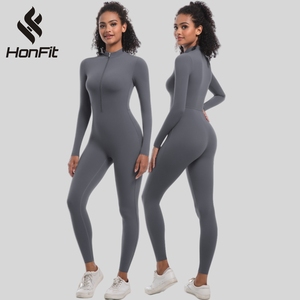 HONFIT Combinaisons et combishorts de sport en nylon spandex à demi-fermeture éclair personnalisés Combinaisons de sport pour femmes Combinaisons de fitness pour femmes - Product Image 1