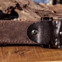 Ceinture en cuir de vachette véritable 100% pour homme, surface lisse, couleur marron