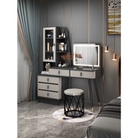 Table de maquillage intelligente de style chinois avec miroir lumineux, meuble de chambre à coucher en bois, grand miroir avec 9 tiroirs et chaise, coiffeuses