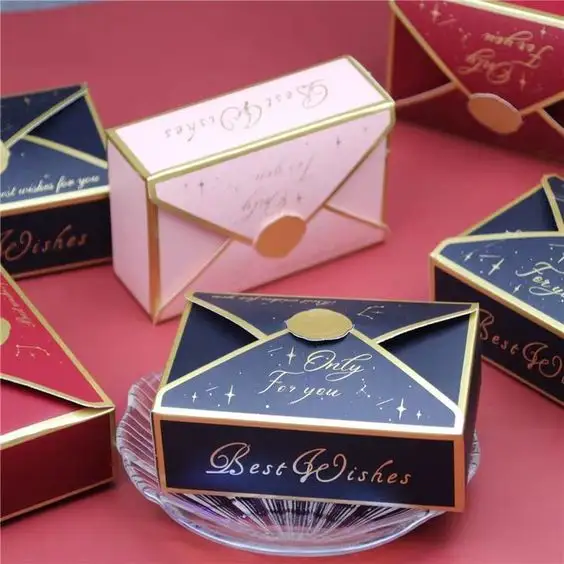 Caixa de chocolate dobrável de luxo com seu logotipo para presente de casamento, papel rígido e personalizado