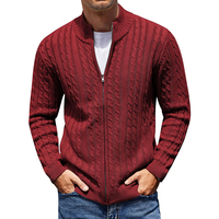 Fabricante de prendas de punto, suéter de punto trenzado de manga larga personalizado, cárdigan de invierno con cremallera completa para hombre