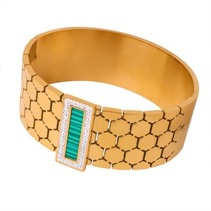 High End Jewelry Stainless Steel Hollow Geometric square Zircon Shell Charm <b>Bangle</b> <b>Bracelet</b> - Product Image 2