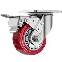 Roulettes pivotantes rouges pour sols difficiles, 4, 5, 6, 8 pouces, noyau intérieur en PP, cache-poussière intégré, capacité de 260 kg par roue, roulement fluide, roulettes industrielles