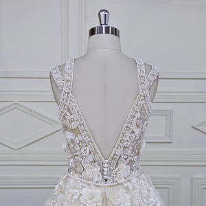 XF17011 abito <span class=keywords><strong>da</strong></span> sposa con strascico a V con strascico staccabile abito <span class=keywords><strong>da</strong></span> sposa in pizzo con perline 3D - Product Image 6