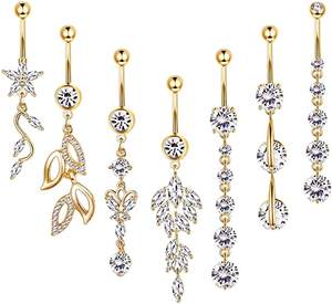 Anillos de acero inoxidable para el ombligo, joyería para el cuerpo, Piercing colgante, Cruz, cristal colgante, cara, quirúrgico - Product Image 1