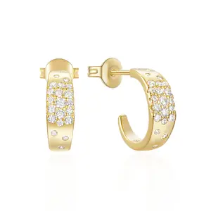 18K oro reale placcato alla moda C a forma di cerchio 5A zircone personalizzato 925 in argento Sterling donna dichiarazione gioielli orecchini a bottone