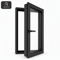Fenêtre à battant en aluminium noir, double vitrage, persienne trempée, moderne, pour villa, rail lisse, isolation thermique, étanche, insonorisée