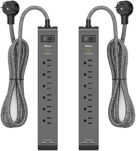 Surge Protector Power Strip with 6 Outlets 2 USB Ports 5-Foot Long Heavy-Duty Braided Extension CordsWall Mount for Home Office