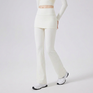 Wholesale Women 2-in-1 Skirted <b>Flare</b> Yoga Pants High Waist Ruched Butt Lift <b>Leggings</b> Pilates Workout Gym Trousers Spandex/Nylon - Product Image 1