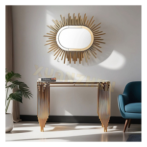 Meubles de salon, nouvelle conception, table <span class=keywords><strong>console</strong></span> en <span class=keywords><strong>acier</strong></span> inoxydable doré, plateau en <span class=keywords><strong>verre</strong></span>, table <span class=keywords><strong>console</strong></span> moderne, tables consoles - Product Image 4