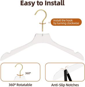 Cintres en acrylique, lot de 30, 15 pouces, cintres transparents de qualité supérieure avec crochets dorés, antidérapants, pour robes de taille standard - Product Image 3