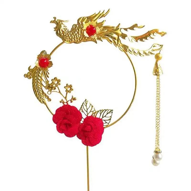 Kek dekorasyon saç tokası Phoenix şekli gül çiçek Phoenix kolye halkası dövme demir ekler inci kolye Plug-In