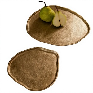 Brushed <b>Gold</b> <b>Tray</b> & Dishes For Food <b>Serving</b> Use Wedding Decoration Tableware Display Decorative <b>Trays</b> Irregular Shape Handmade - Product Image 1