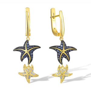 Boucles d'oreilles vintage en forme d'étoile de mer, argent sterling 925 avec zircon, design luxueux, unisexe, idée cadeau parfaite - Product Image 1