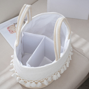 Cesta de Almacenamiento de Cuerda de Algodón Hecha a Mano con Diseño de Borlas para Pañales de Bebé, Juguetes, Organización - Product Image 6