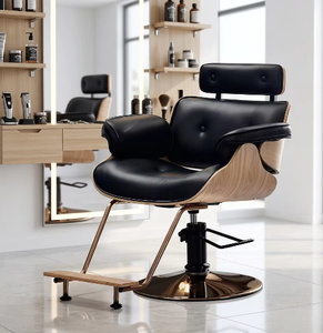 Silla de Barbería Moderna y Minimalista Personalizada con Reposabrazos de Madera y Reposacabezas Ajustable para Barbería - Product Image 1