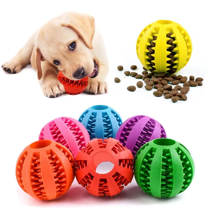 ลูกบอลยางยืดหยุ่นทนทานสำหรับสุนัขกัดของเล่นสำหรับทำความสะอาดฟันที่ป้อนอาหารให้รั่ว