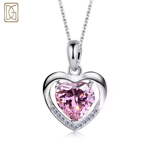 Collana con Ciondolo Personalizzabile in Argento 925 a Forma di Cuore Blu e Rosa con Zircone per Fidanzamento, Matrimonio o Festa da Donna - Product Image 1