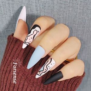 <span class=keywords><strong>Faux</strong></span> ongles longs stiletto noirs pour femmes designs personnalisés magnifiques ongles à coller qualité de salon rose <span class=keywords><strong>clair</strong></span> <span class=keywords><strong>bleu</strong></span> ciel - Product Image 3