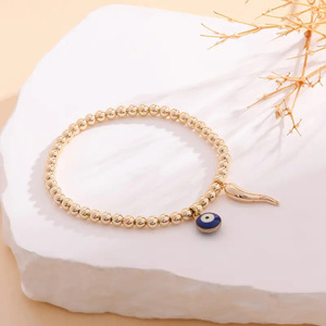 Bracciale con Ciondolo Occhio Turco Placcato Oro 18k, Bracciale con Perline Placcato Oro, Bracciale Regalo Protettivo - Product Image 3