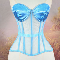 Corsé de Malla Firme para Mujer Bustier Sexy con Copas Overbust Corpiño Transparente de Encaje con Varillas Moldeador de Cintura para Boda Crop Top Adelgazante
