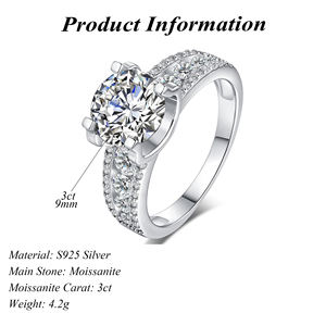 Anillo <span class=keywords><strong>de</strong></span> Bodas <span class=keywords><strong>de</strong></span> estilo clásico coreano personalizado <span class=keywords><strong>de</strong></span> Plata <span class=keywords><strong>de</strong></span> Ley 925 al por mayor <span class=keywords><strong>Cabeza</strong></span> <span class=keywords><strong>de</strong></span> <span class=keywords><strong>Vaca</strong></span> moissanita <span class=keywords><strong>de</strong></span> corte redondo para fiestas joyería <span class=keywords><strong>de</strong></span> 3 quilates - Product Image 2