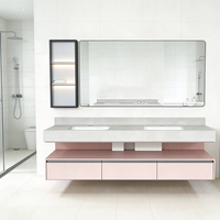 Meuble-lavabo mural en PVC anti-humidité avec miroir LED intelligent anti-buée et armoire intégrée pour salle de bain