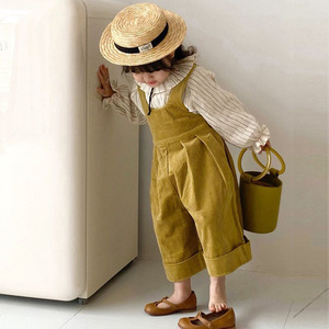 Bán buôn Boutique mùa xuân mùa thu trẻ em trang phục 2pcs sọc Top + vải to sợi Overalls cô gái giản dị Quần áo bộ - Product Image 2