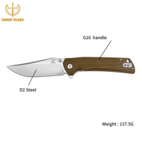 Couteau pliant tactique de survie Yeehand personnalisable OEM avec lame en acier D2 et manche en G10