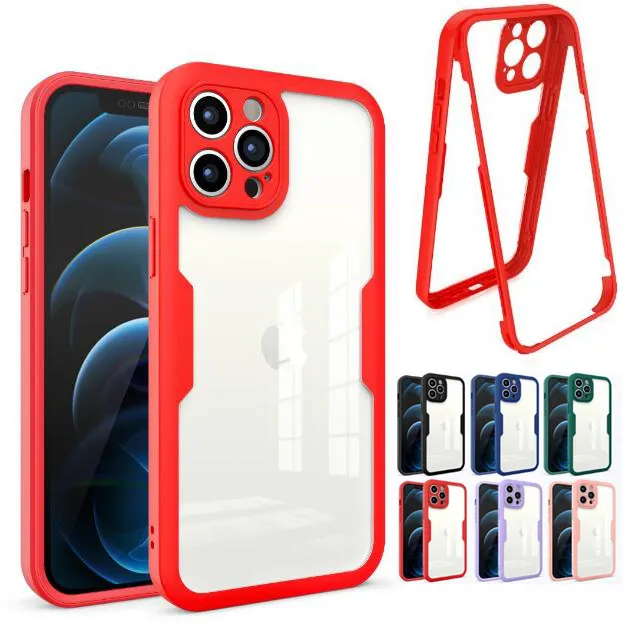 2 in 1 360 Full Coverage Protective TPU PC Hybrid Case For iPhone 14 13 Mini 12 11 Pro Max X XR XS Max 7 8 Plus Phone Skin Cover