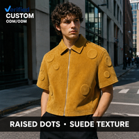 Veste de camionneur personnalisée en daim jaune moutarde à manches courtes avec détails texturés en relief pour homme, streetwear urbain