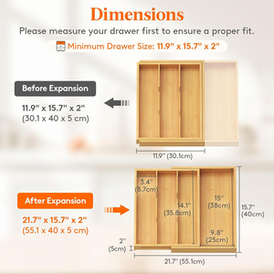 Organizador de utensilios de madera ajustable <span class=keywords><strong>para</strong></span> cajones, bandeja expandible <span class=keywords><strong>para</strong></span> utensilios de cocina, divisor <span class=keywords><strong>para</strong></span> cubiertos y vajilla - Product Image 3