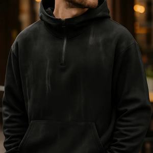 Nueva Sudadera con Capucha Lavada para Hombre - Diseño de Cuello Alto con Media Cremallera, Efecto Retro, Bolsillo Tipo Canguro, Apta para Uso Diario Informal - Product Image 3