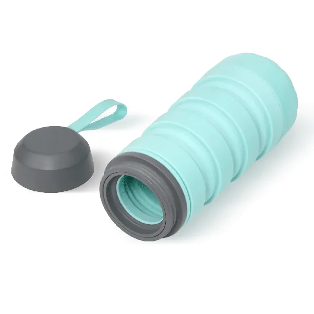 Food Grade Silicone Water Bottle With Storage Pill Box On The Bottom Telescopic 400ml Folding Water Bottle