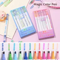 Surligneur Magique Fluorescent 6 Couleurs Changeantes, Pointe Biseautée, Non Effaçable, Multicolore, pour Étudiants, École et Bureau, Couleurs Bonbon