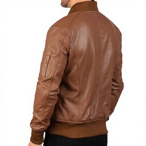 Chaqueta Bomber Calefactable de Cuero Genuino Marrón para Hombre, Cuello Mandarín, Cierre de Cremallera, Estilo Motero, Color Sólido, Ropa de Invierno - Product Image 3