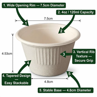 Gobelet à sauce en pulpe de canne à sucre biodégradable avec couvercle à boucle, compostable, pliable, micro-ondable, 4 oz, pour ketchup, sauce piquante, à emporter