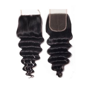 ผมมนุษย์แบบลอนคลื่นหลวมๆ น้ำหนัก 100 กรัม แบบ Double Drawn Brazilian Remy พร้อมแผ่นปิดผม 4x4 ลอนธรรมชาติ สำหรับผู้หญิงผิวสี - Product Image 1