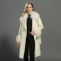 Manteau en laine double couche fait main Jxwatcher pour femme avec poignets en fourrure de mouton de Mongolie, manteau en laine personnalisé, véritable fourrure, long, style streetwear, hiver