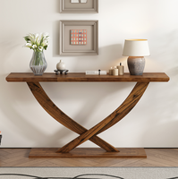 Console moderne rustique en bois massif, design à pieds croisés, construction durable et écologique, surface spacieuse, salon, villa